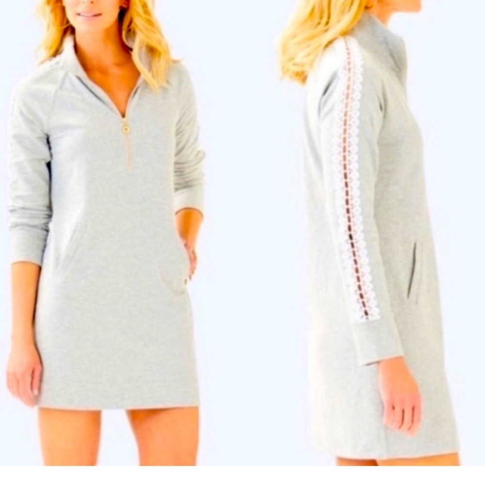 Lilly pulitzer grey XXS long 3/4 quarter zip light grey designer long top cute